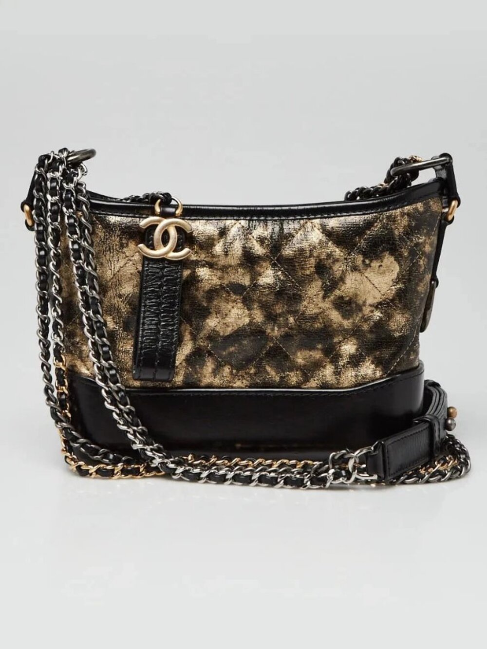 Chanel Black/Gold Metallic Crumpled Goatskin Leather Small Gabrielle Bag